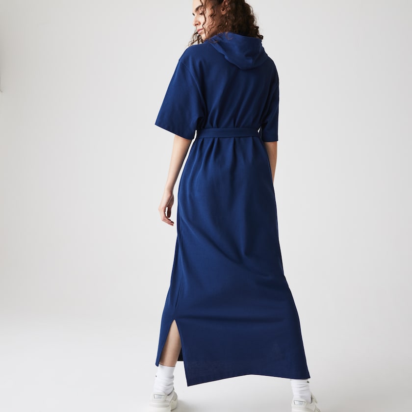 Vestido Polo Lacoste Feminino Azul Marinho Azuis Oversized Hooded Organic Cotton Piqué ND8-56715L8