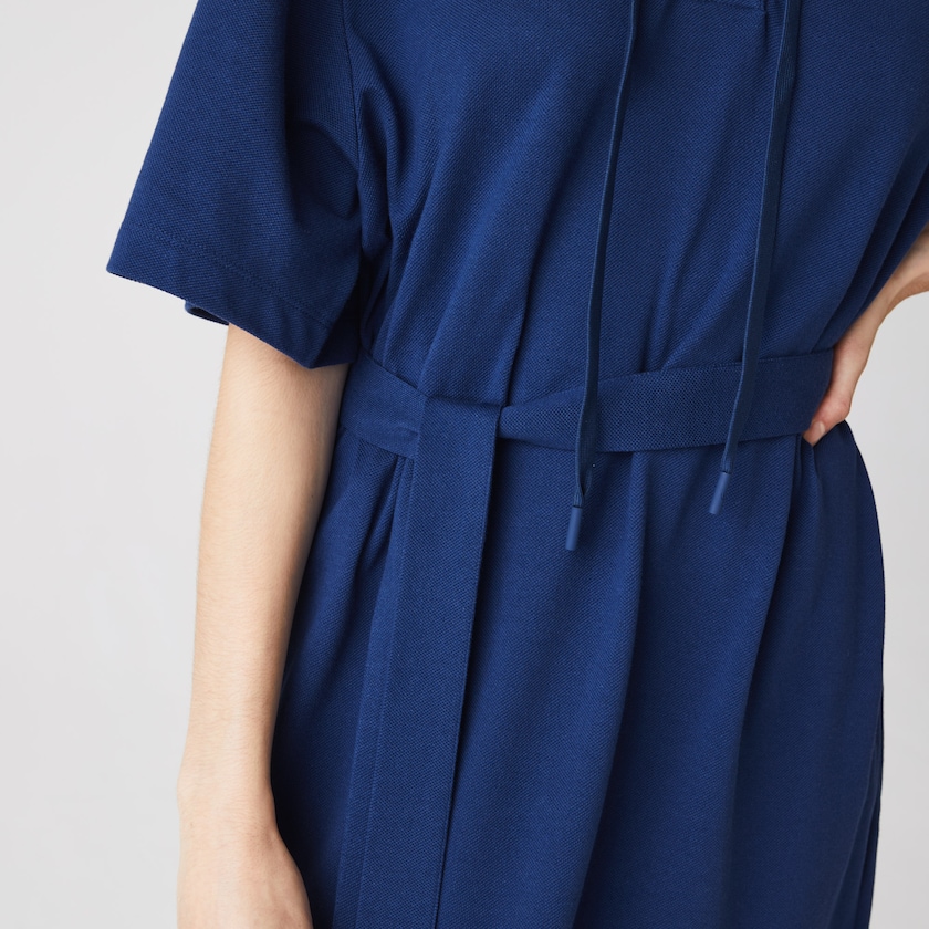Vestido Polo Lacoste Feminino Azul Marinho Azuis Oversized Hooded Organic Cotton Piqué ND8-56715L8