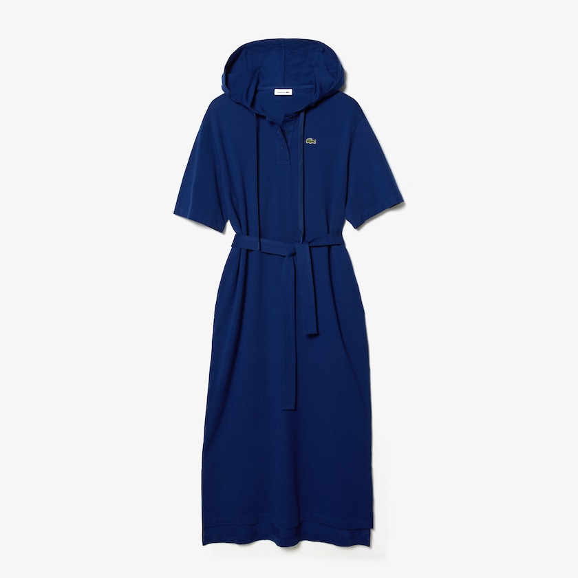 Vestido Polo Lacoste Feminino Azul Marinho Azuis Oversized Hooded Organic Cotton Piqué ND8-56715L8