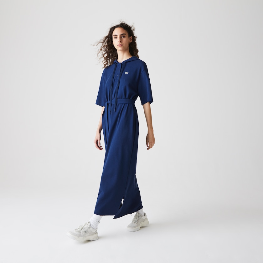 Vestido Polo Lacoste Feminino Azul Marinho Azuis Oversized Hooded Organic Cotton Piqué ND8-56715L8