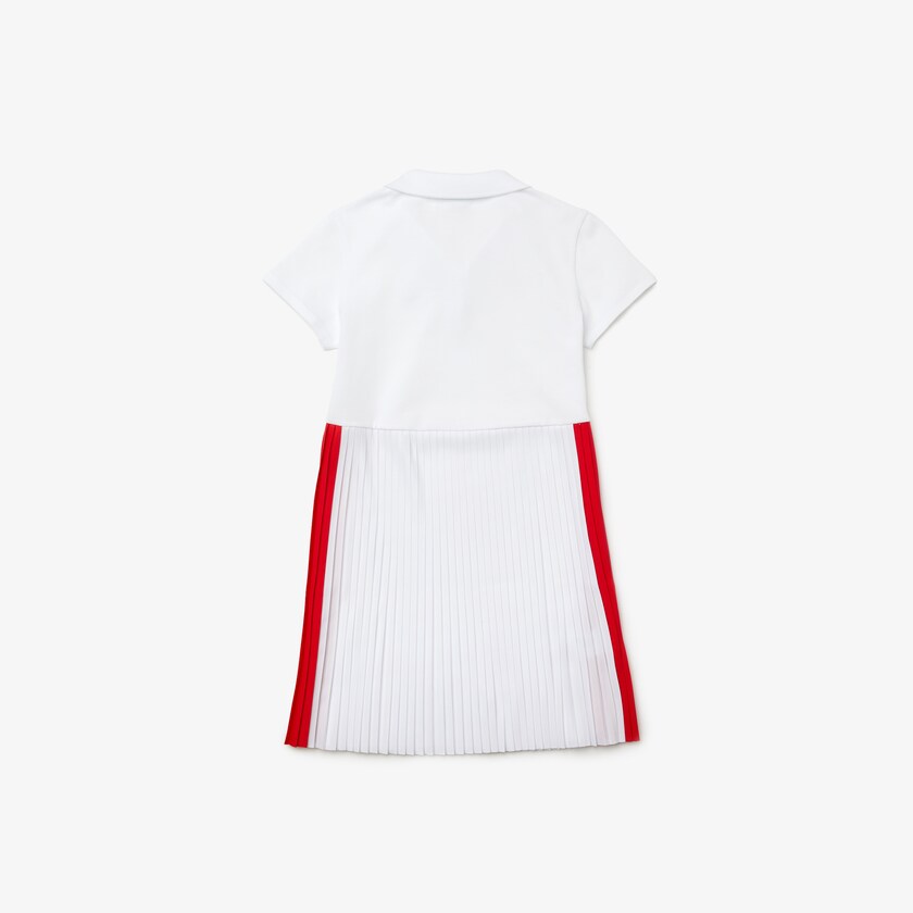 Vestido Polo Lacoste Feminino Branco Vermelhas Pleated Lightweight Cotton Piqué XK5-17781K9