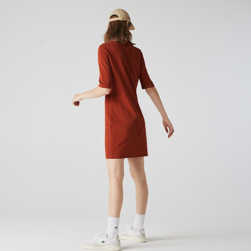 Vestido Polo Lacoste Feminino Marrom Rosa Premium Cotton Piqué FE8-17591N8