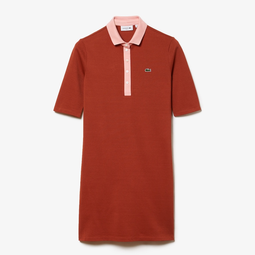 Vestido Polo Lacoste Feminino Marrom Rosa Premium Cotton Piqué FE8-17591N8