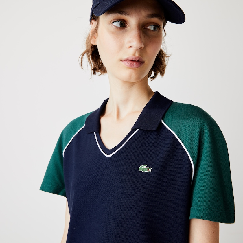 Vestido Polo Lacoste Feminino Azul Marinho Azuis Verdes Branco SPORT Stretch Cotton Golf QF7-09640Y0