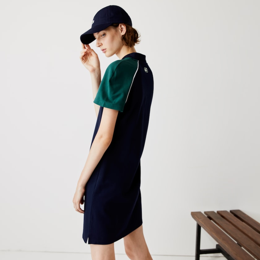 Vestido Polo Lacoste Feminino Azul Marinho Azuis Verdes Branco SPORT Stretch Cotton Golf QF7-09640Y0