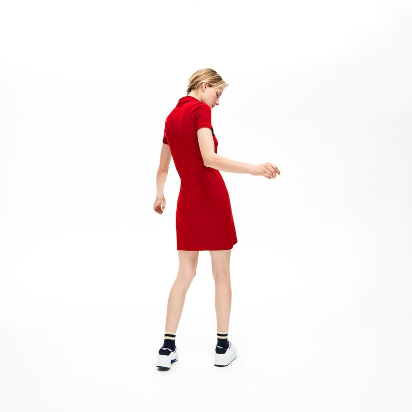 Vestido Polo Lacoste Feminino Vermelhas Escuro Stretch Cotton Mini Piqué HN2-87478D6