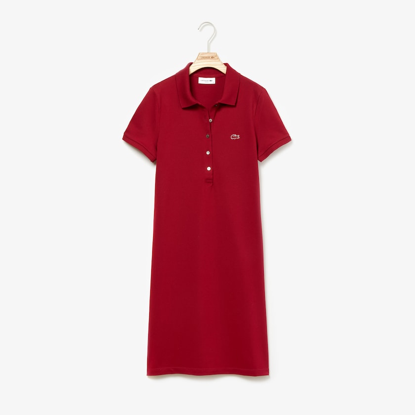 Vestido Polo Lacoste Feminino Vermelhas Escuro Stretch Cotton Mini Piqué HN2-87478D6