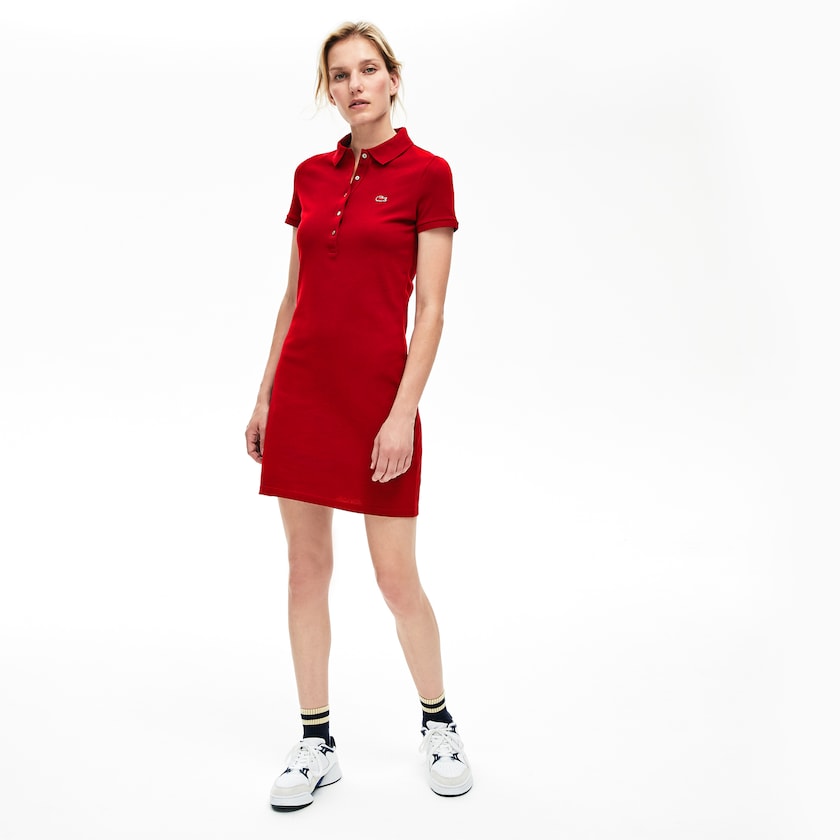 Vestido Polo Lacoste Feminino Vermelhas Escuro Stretch Cotton Mini Piqué HN2-87478D6