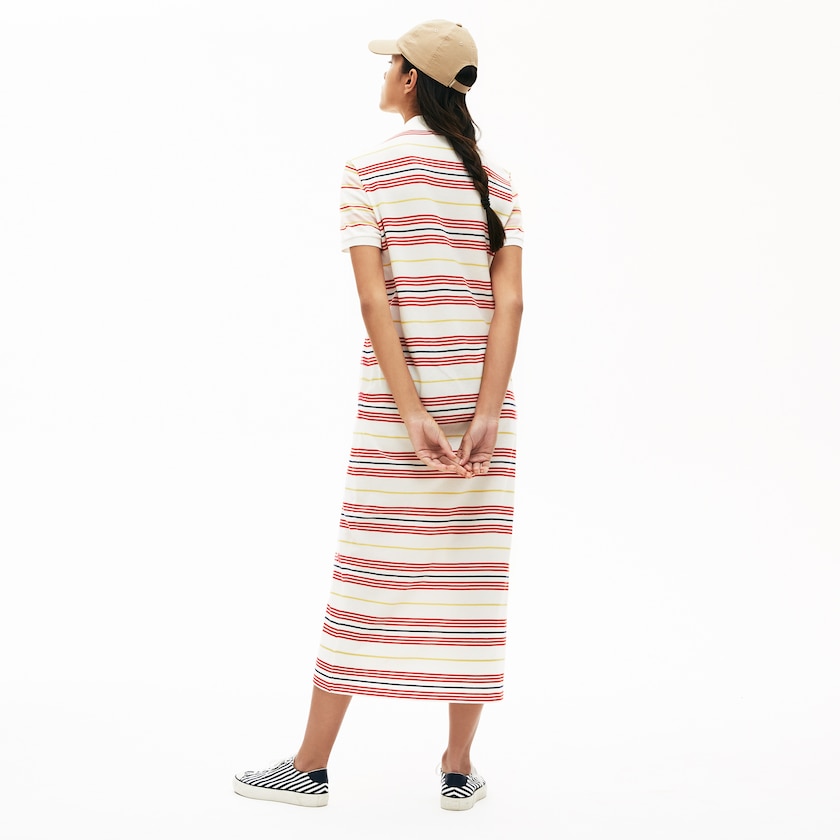 Vestido Polo Lacoste Feminino Branco Vermelhas Amarelas Azul Marinho Azuis Luz Rosa Striped Cotton Buttoned DH7-61116M1