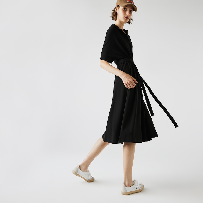Vestido Polo Lacoste Feminino Pretas V-neck Fitted Flowy Piqué SA7-68076D2