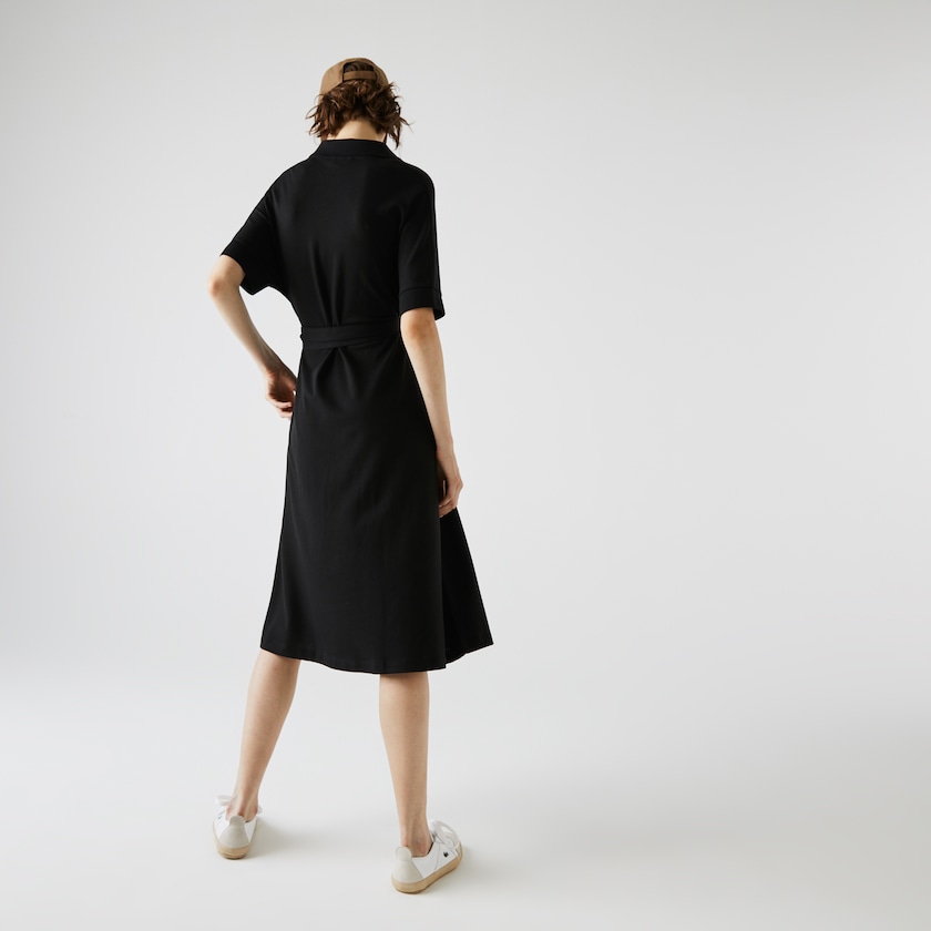 Vestido Polo Lacoste Feminino Pretas V-neck Fitted Flowy Piqué SA7-68076D2