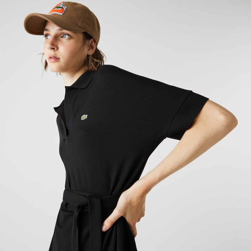 Vestido Polo Lacoste Feminino Pretas V-neck Fitted Flowy Piqué SA7-68076D2