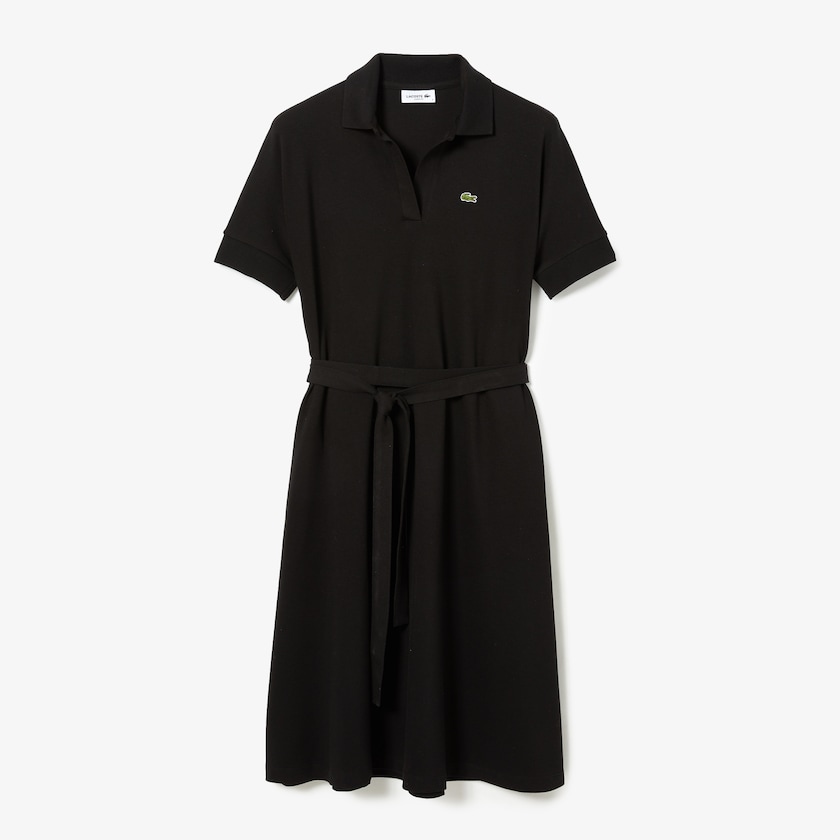 Vestido Polo Lacoste Feminino Pretas V-neck Fitted Flowy Piqué SA7-68076D2