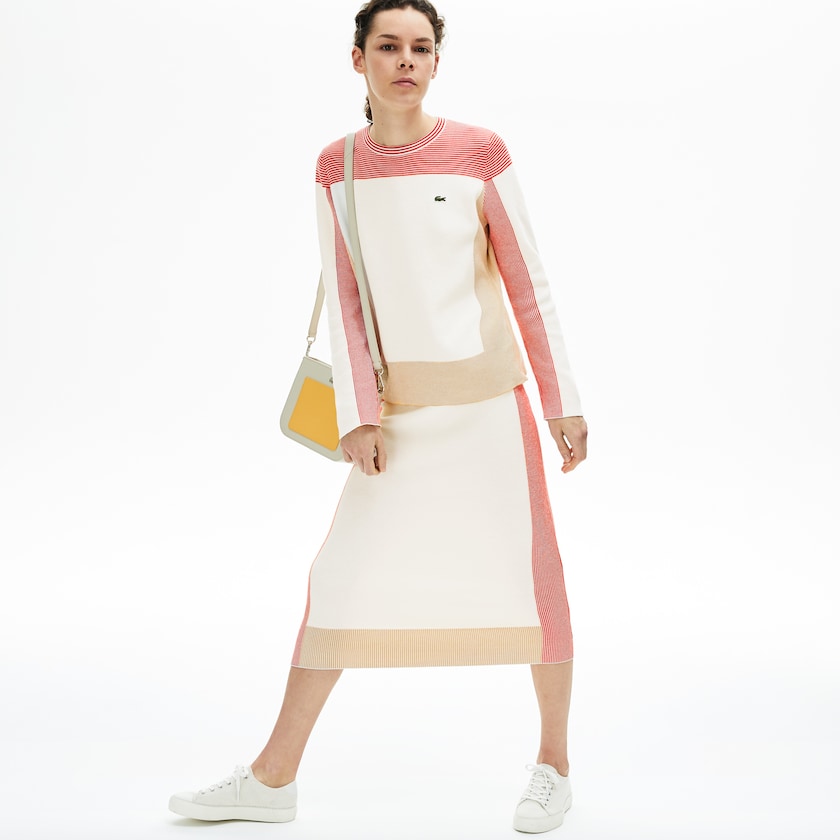 Saias Lacoste Feminino Branco Luz Marrom Vermelhas Colorblock Pencil DN0-85318G1
