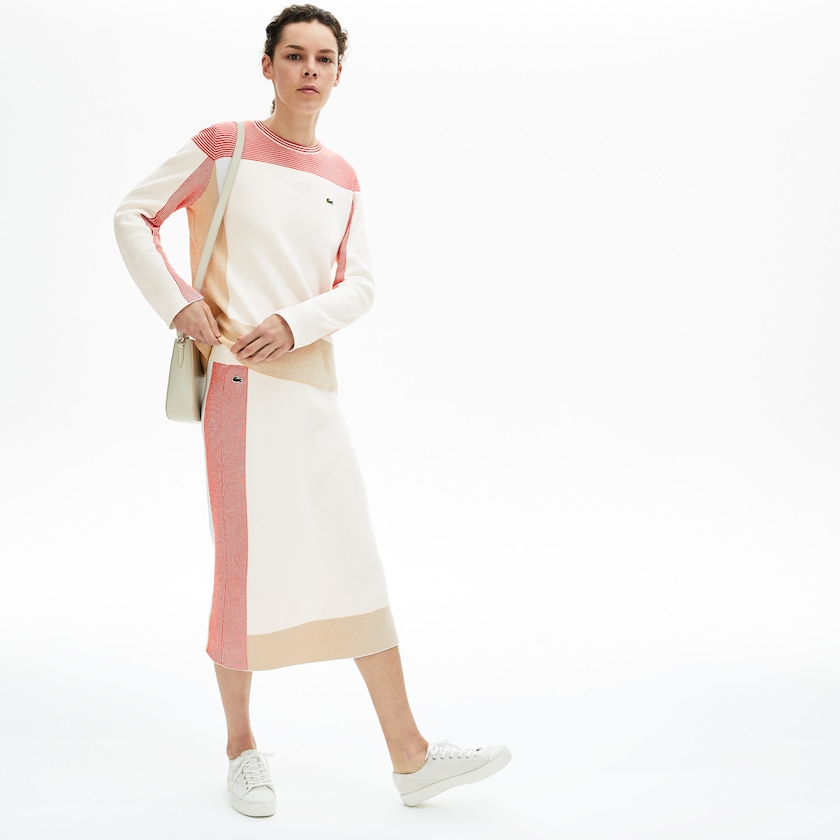 Saias Lacoste Feminino Branco Luz Marrom Vermelhas Colorblock Pencil DN0-85318G1