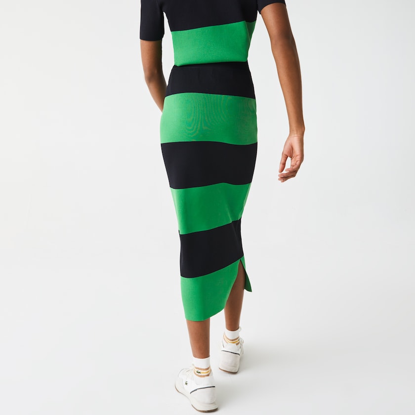 Saias Lacoste Feminino Verdes Azul Marinho Azuis LIVE Long Striped Knit KA1-97429H7