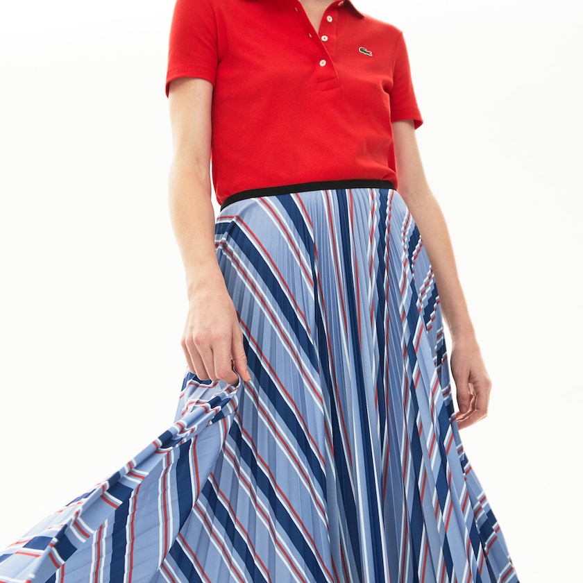 Saias Lacoste Feminino Roxo Azul Marinho Azuis Branco Vermelhas MultiColor Striped Pleated ZT2-84918X3