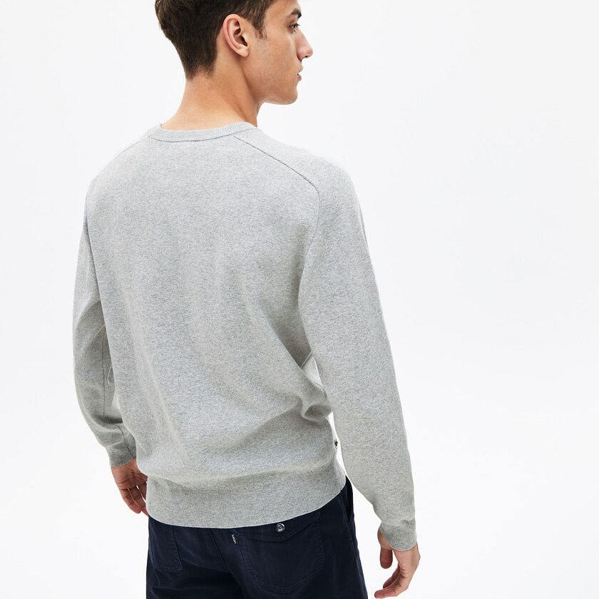 Suéteres Lacoste Masculino Cinzentas 3D-Lettering Crewneck Cotton Blend AO5-57345U0