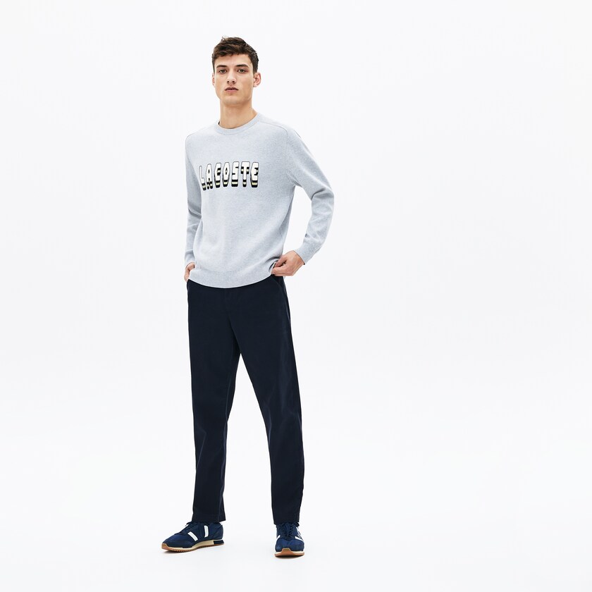 Suéteres Lacoste Masculino Cinzentas 3D-Lettering Crewneck Cotton Blend AO5-57345U0