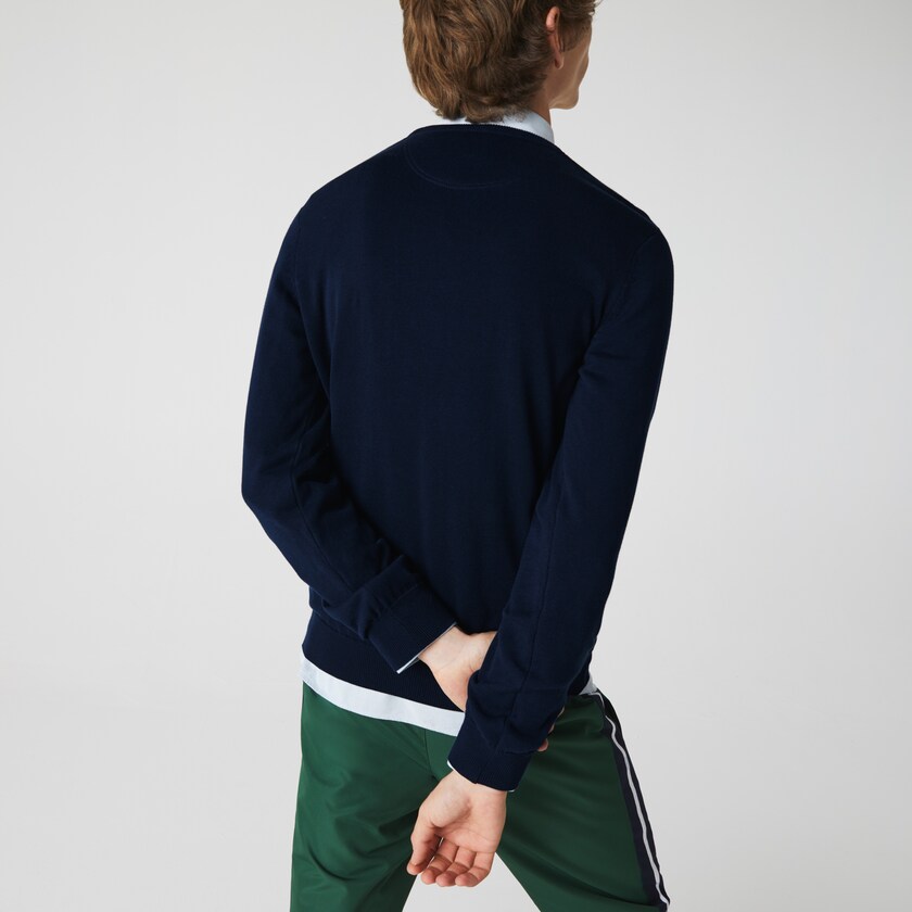 Suéteres Lacoste Masculino Azul Marinho Azuis Branco Azul Marinho Azuis Caviar Piqué Accent FL6-44184E6