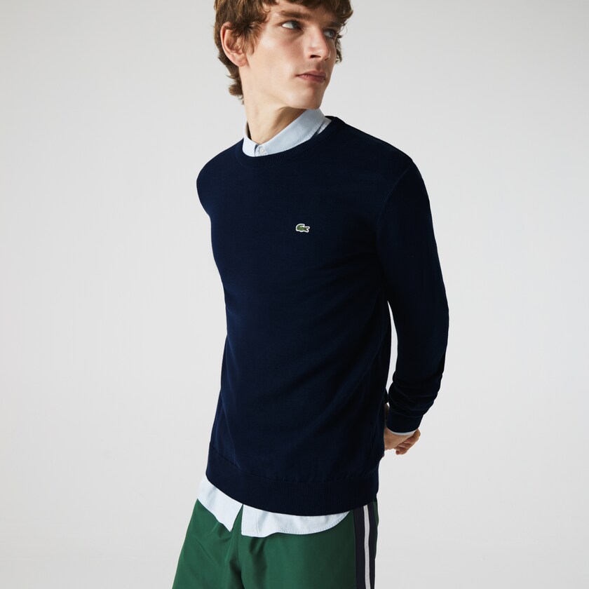 Suéteres Lacoste Masculino Azul Marinho Azuis Branco Azul Marinho Azuis Caviar Piqué Accent FL6-44184E6