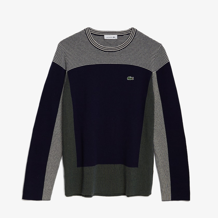 Suéteres Lacoste Feminino Azul Marinho Azuis Caqui Verdes Bege Colorblock Knit Crew Neck ZL9-40894C7