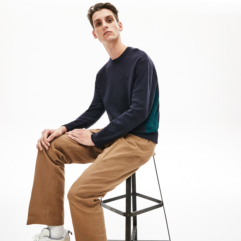 Suéteres Lacoste Masculino Azul Marinho Azuis Contrast Effects Knit JU3-26772V7
