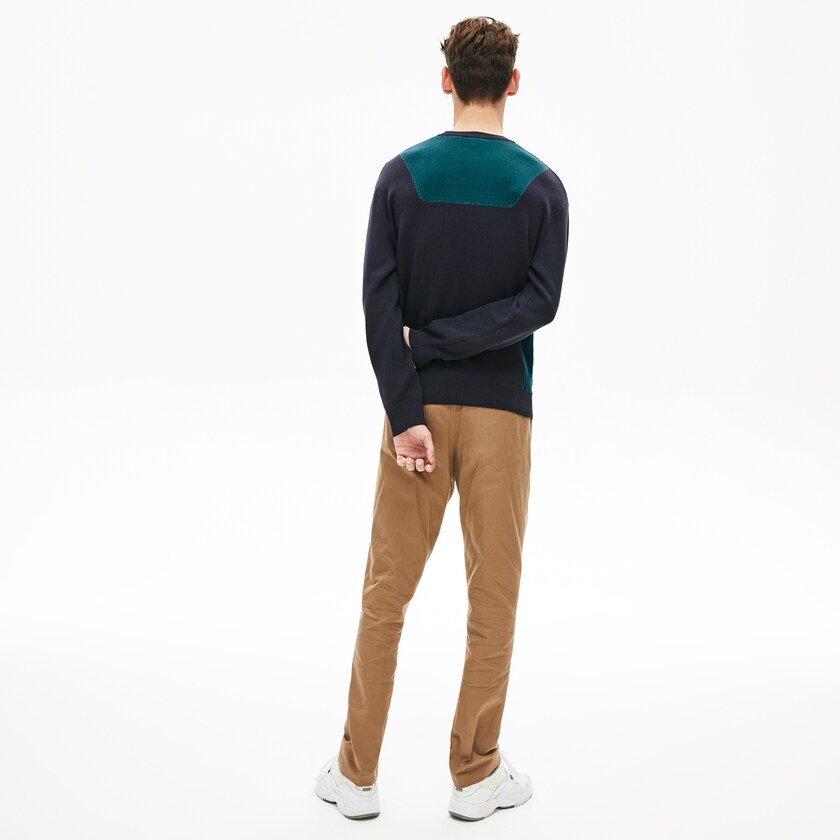 Suéteres Lacoste Masculino Azul Marinho Azuis Contrast Effects Knit JU3-26772V7