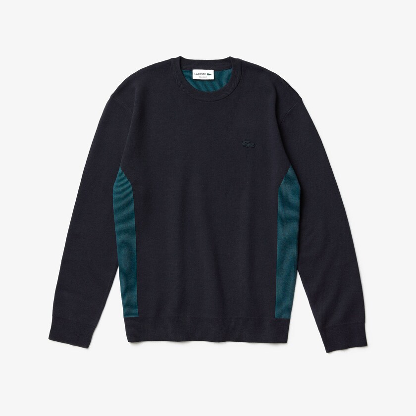Suéteres Lacoste Masculino Azul Marinho Azuis Contrast Effects Knit JU3-26772V7