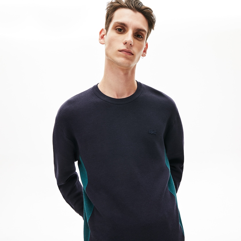 Suéteres Lacoste Masculino Azul Marinho Azuis Contrast Effects Knit JU3-26772V7