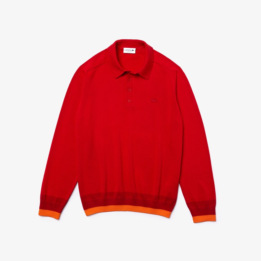 Suéteres Lacoste Masculino Vermelhas Vermelhas Escuro Vermelhas Contrast Striped Polo Collar Organic Cotton MZ4-06800Y5