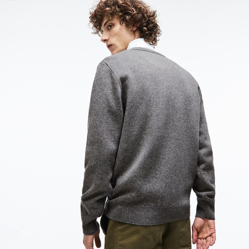 Suéteres Lacoste Masculino Cinzentas Verdes Azuis Branco Crew Neck Alpine Print Wool And Cotton Jacquard UV3-12581U2