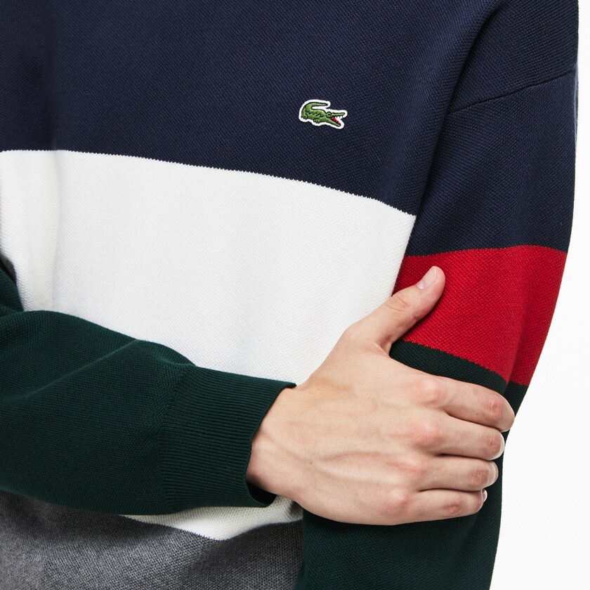 Suéteres Lacoste Masculino Cinzentas Branco Azuis Vermelhas Verdes Crew Neck Colorblock Flat Ribbed Cotton OE1-06560W7