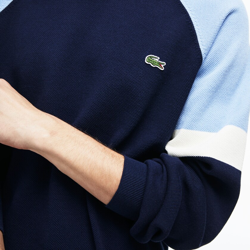 Suéteres Lacoste Masculino Azul Marinho Azuis Branco Luz Azuis Crew Neck Raglan Sleeved IO1-06480M5