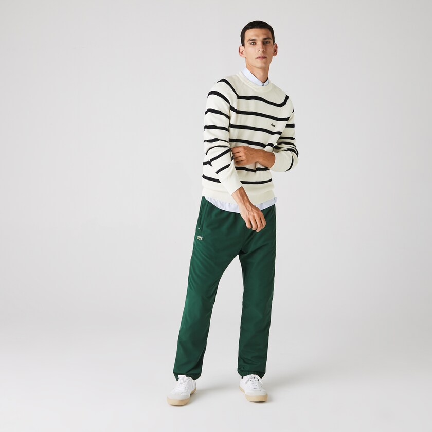 Suéteres Lacoste Masculino Branco Azul Marinho Azuis Crew Neck Striped Ribbed Wool NZ1-54365N6