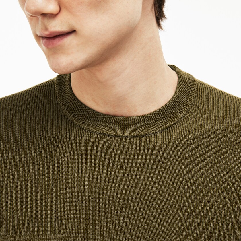 Suéteres Lacoste Masculino Bege Crew Neck Technical Knit HF6-50425P8