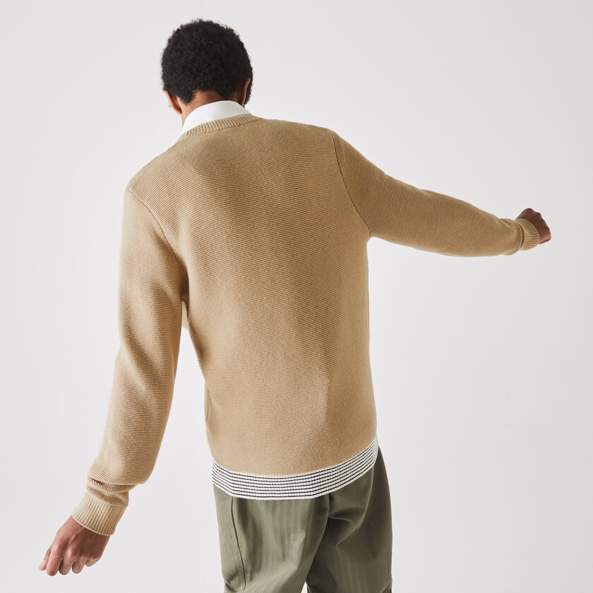 Suéteres Lacoste Masculino Bege Branco Azul Marinho Azuis Crew Neck Textured Wool And Cotton RT4-92809I3