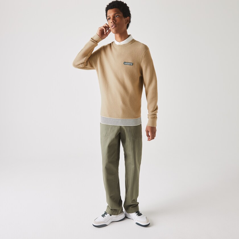 Suéteres Lacoste Masculino Bege Branco Azul Marinho Azuis Crew Neck Textured Wool And Cotton RT4-92809I3
