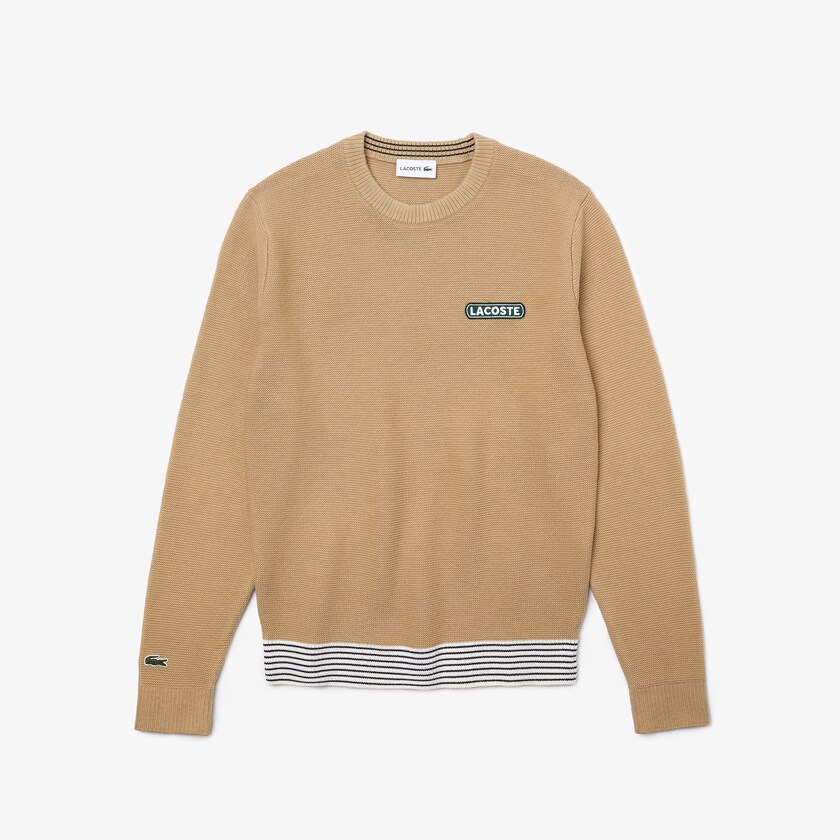 Suéteres Lacoste Masculino Bege Branco Azul Marinho Azuis Crew Neck Textured Wool And Cotton RT4-92809I3