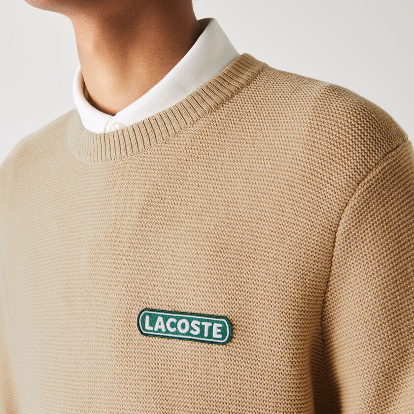 Suéteres Lacoste Masculino Bege Branco Azul Marinho Azuis Crew Neck Textured Wool And Cotton RT4-92809I3