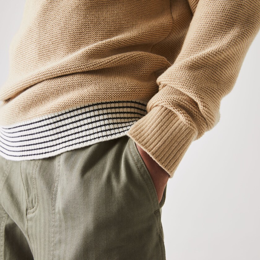 Suéteres Lacoste Masculino Bege Branco Azul Marinho Azuis Crew Neck Textured Wool And Cotton RT4-92809I3