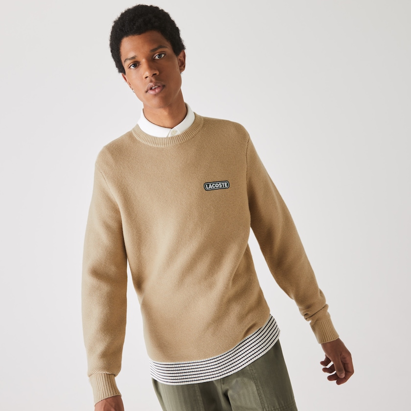 Suéteres Lacoste Masculino Bege Branco Azul Marinho Azuis Crew Neck Textured Wool And Cotton RT4-92809I3