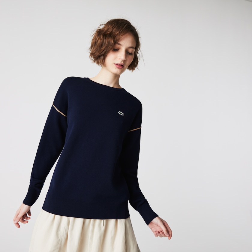 Suéteres Lacoste Feminino Azul Marinho Azuis Bege Crewneck Cotton BO4-35173J8
