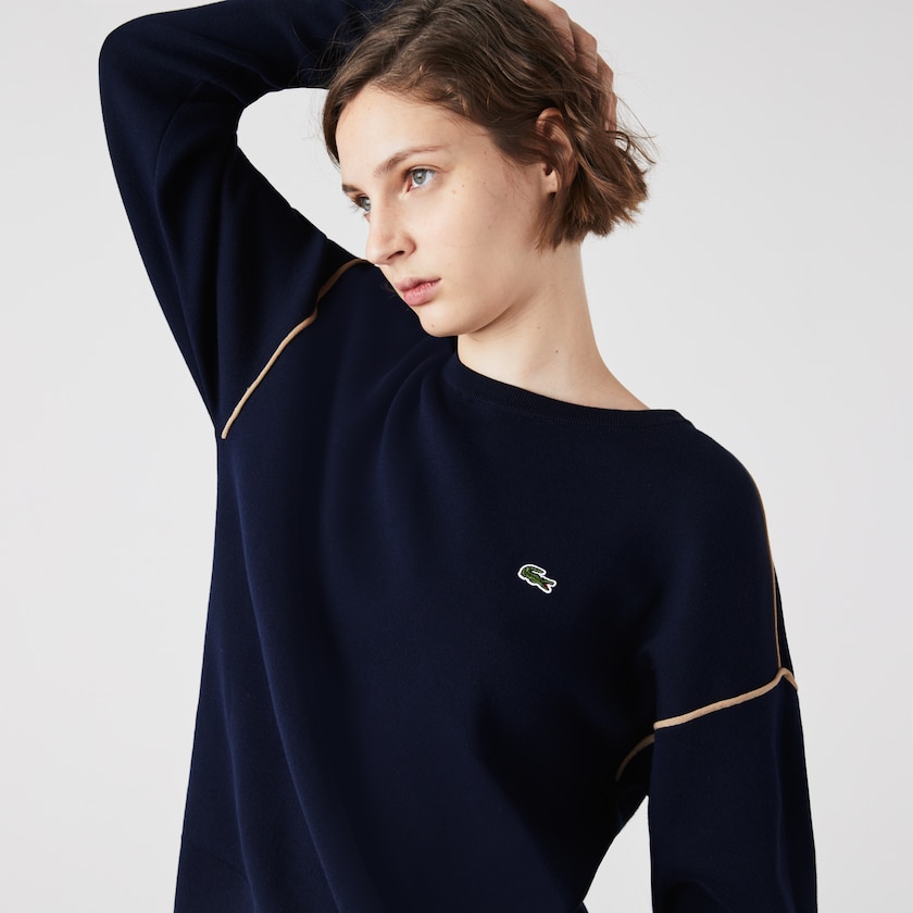 Suéteres Lacoste Feminino Azul Marinho Azuis Bege Crewneck Cotton BO4-35173J8