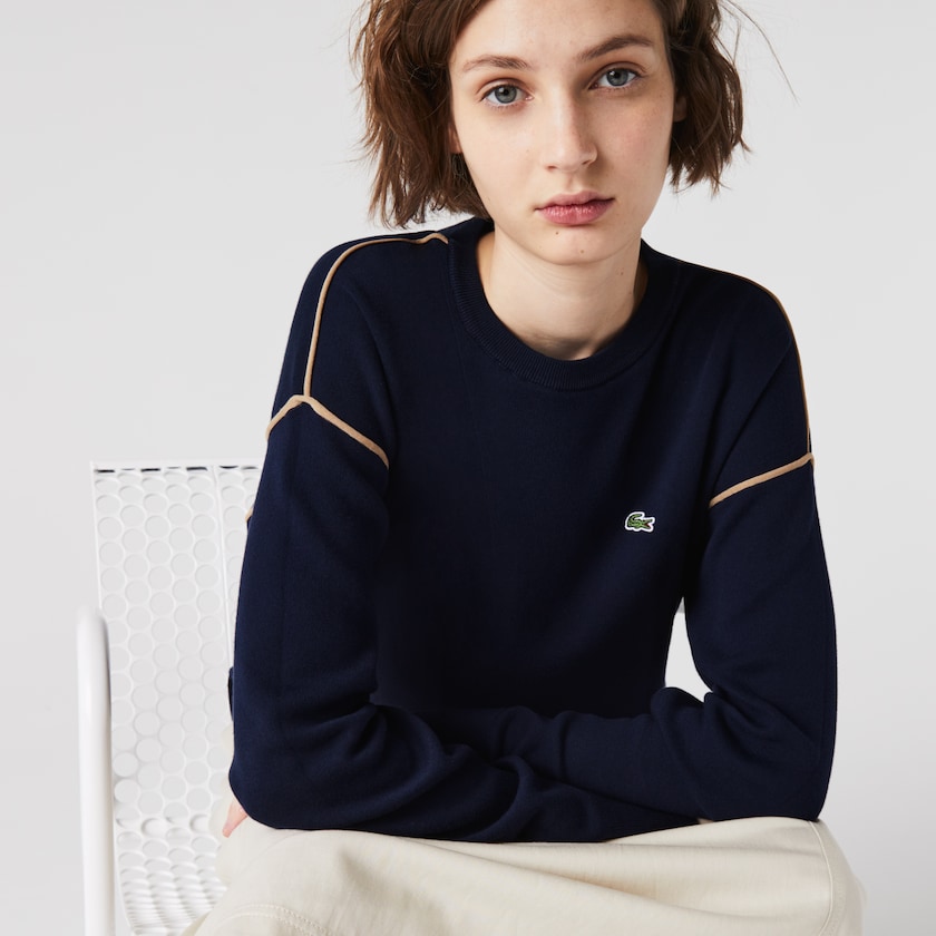 Suéteres Lacoste Feminino Azul Marinho Azuis Bege Crewneck Cotton BO4-35173J8