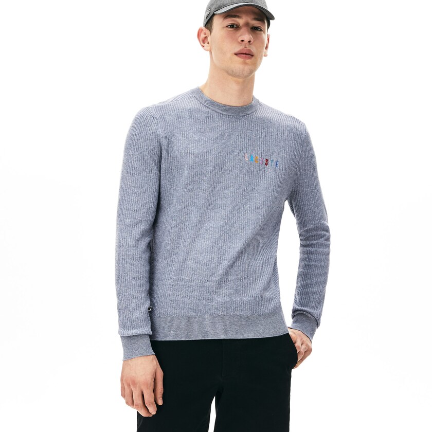 Suéteres Lacoste Masculino Cinzentas Crewneck Embroidered Cotton Blend WK7-32513Q2