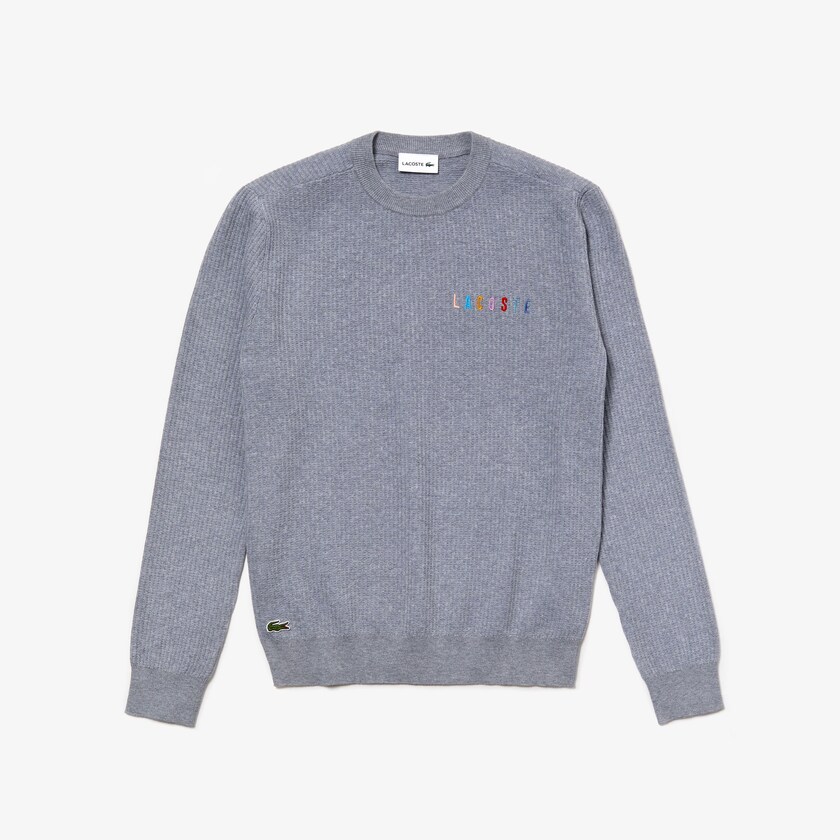 Suéteres Lacoste Masculino Cinzentas Crewneck Embroidered Cotton Blend WK7-32513Q2