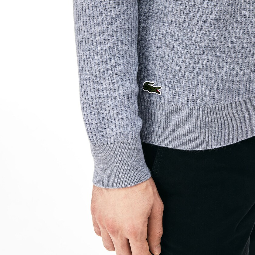Suéteres Lacoste Masculino Cinzentas Crewneck Embroidered Cotton Blend WK7-32513Q2