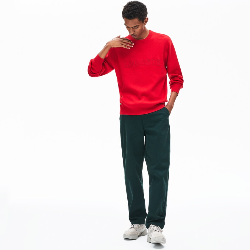 Suéteres Lacoste Masculino Vermelhas Crewneck Signature-Logo Knit JA6-47164Y4