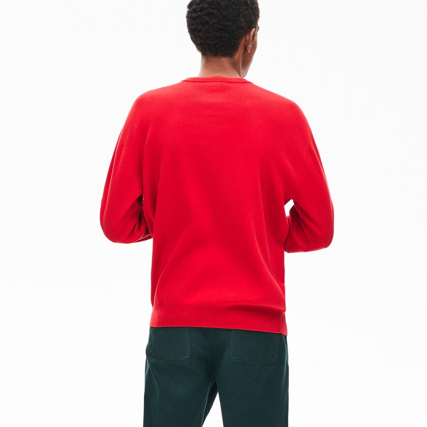 Suéteres Lacoste Masculino Vermelhas Crewneck Signature-Logo Knit JA6-47164Y4
